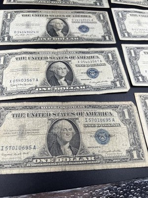 Lot of 10 1957 1935 $1 One Dollar Silver Certificates Very Circulated #695