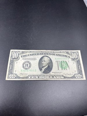 1934 A $10 FRN Ten Dollar Federal Reserve Note New York District Fine Circ #50