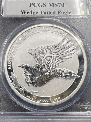 2014 P Wedge Tailed Eagle Australia 1 Oz Silver MS70 PCGS #305 Some Toning