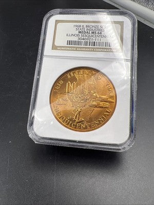1968 Illinois Sesquicentennial Bronze Medal NGC CH BU MS64