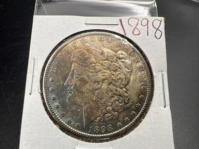 1898 P $1 Morgan Silver Dollar Coin AU About UNC Neat Toning Toner #a
