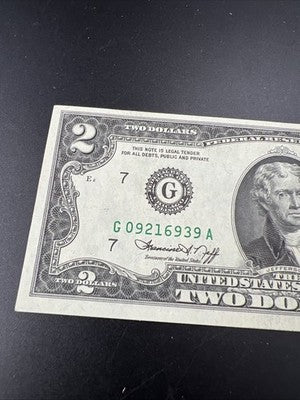 1976 $2 Two Dollar Bicentennial Bill Brookyln NY Postmarked (no Stamp) UNC #939