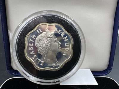 2000 Bermuda Sterling Silver Proof Millenium 2 Dollars Coin Sailing Ship BOX COA