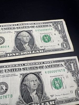 Lot of 3 2017 $1 Low Repeat Serial # FRN Notes #0000767 #0300800 #3000663 Circ