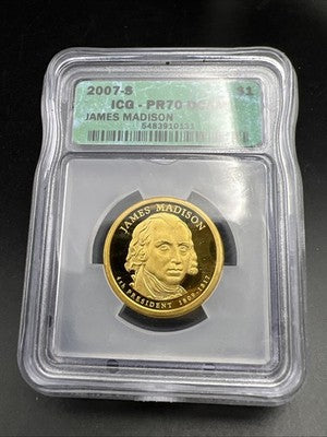 2007 S $1 James Madison Proof Presidential Dollar Coin ICG PR70 DCAM #131