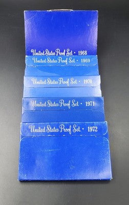 5 Set US OGP Clad Proof Set Lot Collection 1968 - 1972 S - 5 Total sets 25 Coins