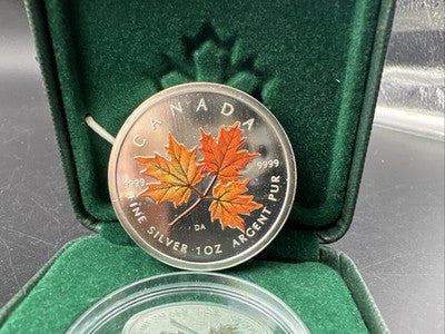 2001 Colorized 1 Oz Silver Maple Leaf .9999 Ultra Fine CH UNC w/ Box COA