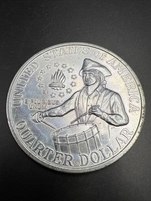 Large 3 Inch Novelty Pewter Coin/Coaster/Paperweight 1976 Quarter Used #B