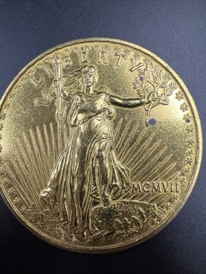 Large 3 Inch Novelty Pewter Coin/Coaster/Paperweight St Gaudens Eagle Coin