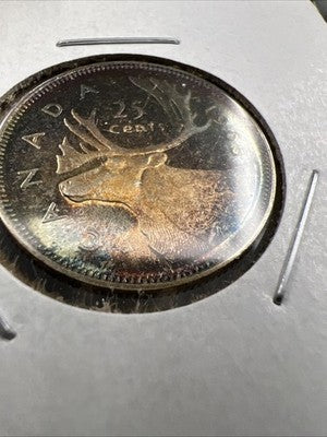 1965 Canada 25 Cents Silver Coin PQ Toning Toner Uncirculated