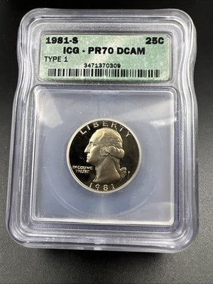 1981 S Washington Clad Proof Quarter Coin PR70 ICG 25c Deep DCAM Type 1 #309