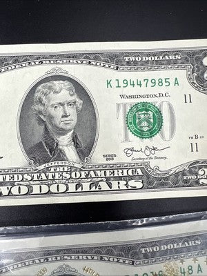 FRN Collector's Lot CH AU 2003 $2 Obama FRN Colorized & 2013 $2 Two Dollar Bills