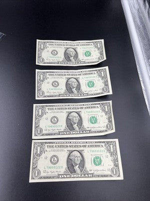 4 Consecutive 1977 FRN Federal Reserve Dollar Bill Notes CH VF Circ #122