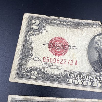 Lot of 3 1928 $2 Two Dollar USN United States Notes Red Seal Very Circ #180
