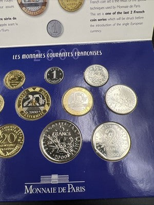 2000 France Monnaie de Paris 10 Piece Coin Mint Uncirculated Set in Folder