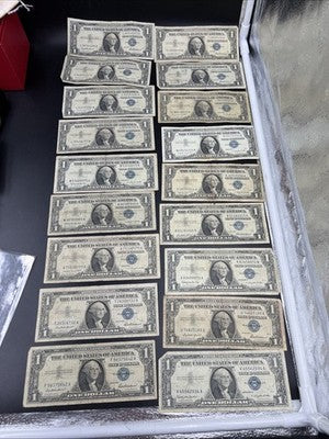 Lot of 18 1957 $1 One Dollar Blue Seal Silver Certificates G / VG #642