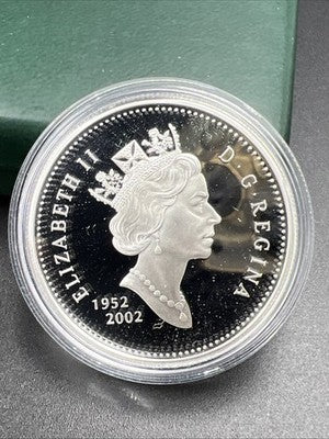 2002 Canada Sterling Proof Silver Dollar Coin Queen Elizabeth II 50 Anniversary