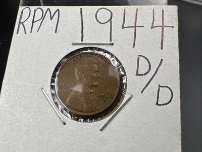 1944 D/D 1c Lincoln Wheat Cent Penny RPM Repunched mint mark VF Circ