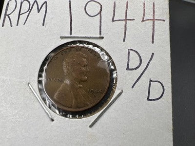 1944 D/D 1c Lincoln Wheat Cent Penny RPM Repunched mint mark VF Circ