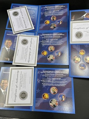Lot of 16 Barack Obama Colorized US UNC Coins in Boxes Display Folders