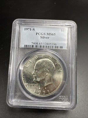 PCGS Certified Gem BU 1971 S $1 Ike Eisenhower 40% Silver Dollar Coin MS65 Toned