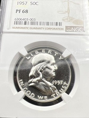 1957 50c Franklin Silver Half Dollar Coin Gem Proof PF68 NGC Certified #003