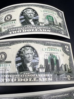 Lot of 4 2003 A $2 FRN US State Colorized Bills Michigan Illinois North Dakota +