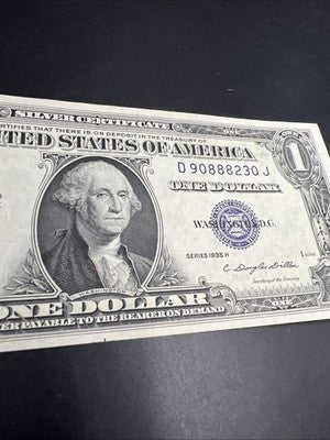1935 H $1 One Dollar US Silver Certificate CH VF Neat Serial #88