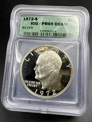 1972 S $1 Ike 40% Silver Dollar Coin ICG PR69 DCAM Gem Proof Certified #103