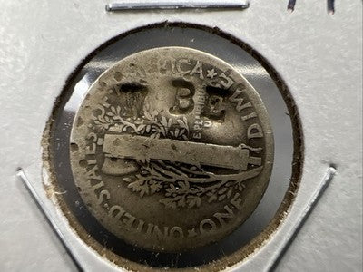 1916 P Mercury Silver Dime Coin WBE Counterstamped AG/G Details