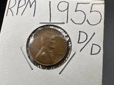 1955 D/D 1c Lincoln Wheat Cent Penny RPM Repunched mint mark VF Circ