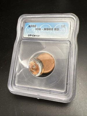 1986 P 1c Major Off Center Error Lincoln Memorial Cent Penny Coin ICG MS65