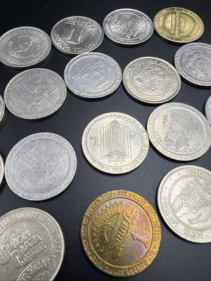Lot of 20 $1 Casino Dollar Gaming Tokens Metal Circulated Conditions SKU#7543