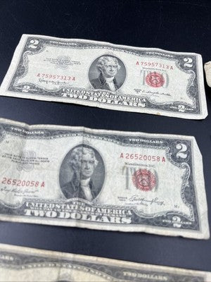 Lot of 10 1953 $2 USN Red Seal Legal Tender Bills Very Circulated #269