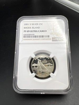 2001 S 25c Rhode Island Statehood Quarter Coin Silver Proof PF69 UCAM #070