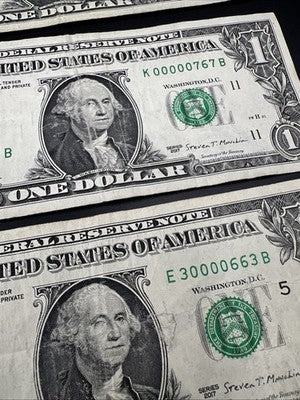 Lot of 3 2017 $1 Low Repeat Serial # FRN Notes #0000767 #0300800 #3000663 Circ