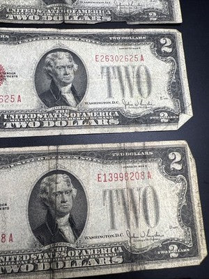 Lot of 5 1928 $2 Two Dollar USN United States Notes Red Seal Very Circulated #25