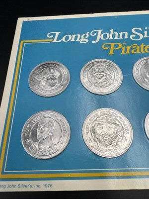 Long John Silver's Pirate Crew 8 Medallion Token Set UNC in Display Card SK#A