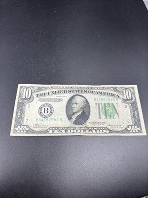 1934 A $10 FRN Ten Dollar Federal Reserve Note New York District Fine Circ #50