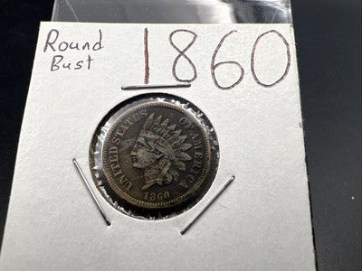 1860 1c Indian Cent Penny Coin Fine Details ED Round Bust