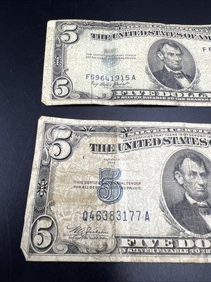 Five Dollar Bill Collector's Lot 1934 1953 $5 US Silver Certificates Very Circ