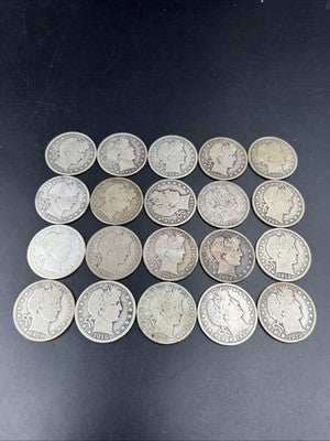 20 Coin Roll Barber 90% Silver Half Dollar Coins VG Very Good Conditions S#a