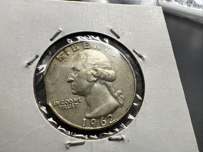 1962 D 25c Washington Silver Quarter Coin Double Clipped Planchet Error + RPM