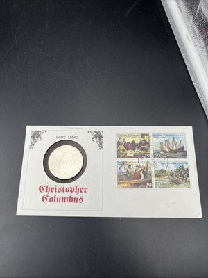 1992 D Christopher Columbus 90% Silver Dollar Coin in FDOI Stamp Pack