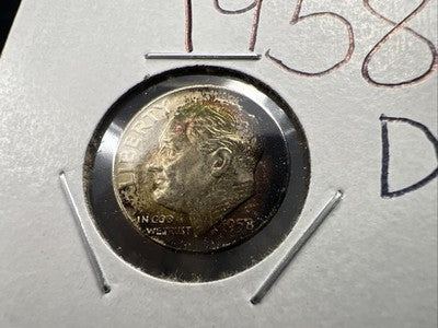 1958 D 10c Roosevelt Silver Dime Coin Neat Toning Toner CH BU UNC #a