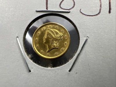 1851 Liberty Head Type I Gold Dollar $1 Choice AU About UNC
