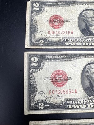 Lot of 5 1928 G $2 USN United States Note Red Seal Bills G / VG Circ #024