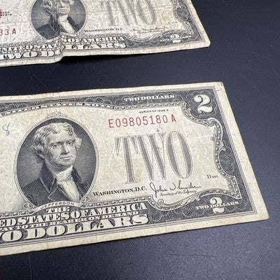Lot of 3 1928 $2 Two Dollar USN United States Notes Red Seal Very Circ #180
