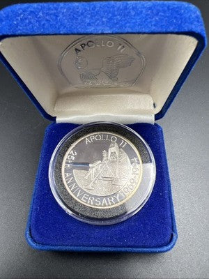 1993 Apollo 11 Anniversary Turks & Caicos 20 Crowns Coin 1 OZ .999 Silver in box