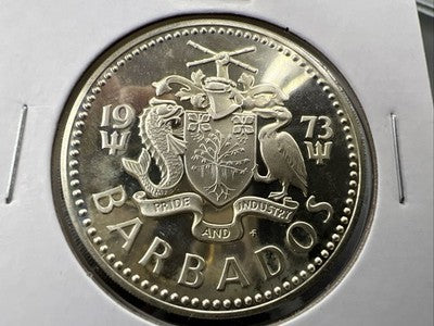 1973 Barbados Proof 5 Five Dollars Silver Coin - Shell Fountain in Bridgetown